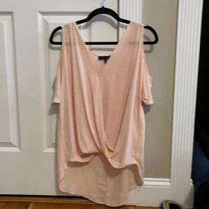 Pink cold shoulder high low blouse size large